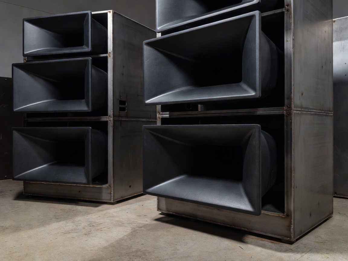 Funktion-One Horn loaded speakers installed in custom steel cabin enclosures