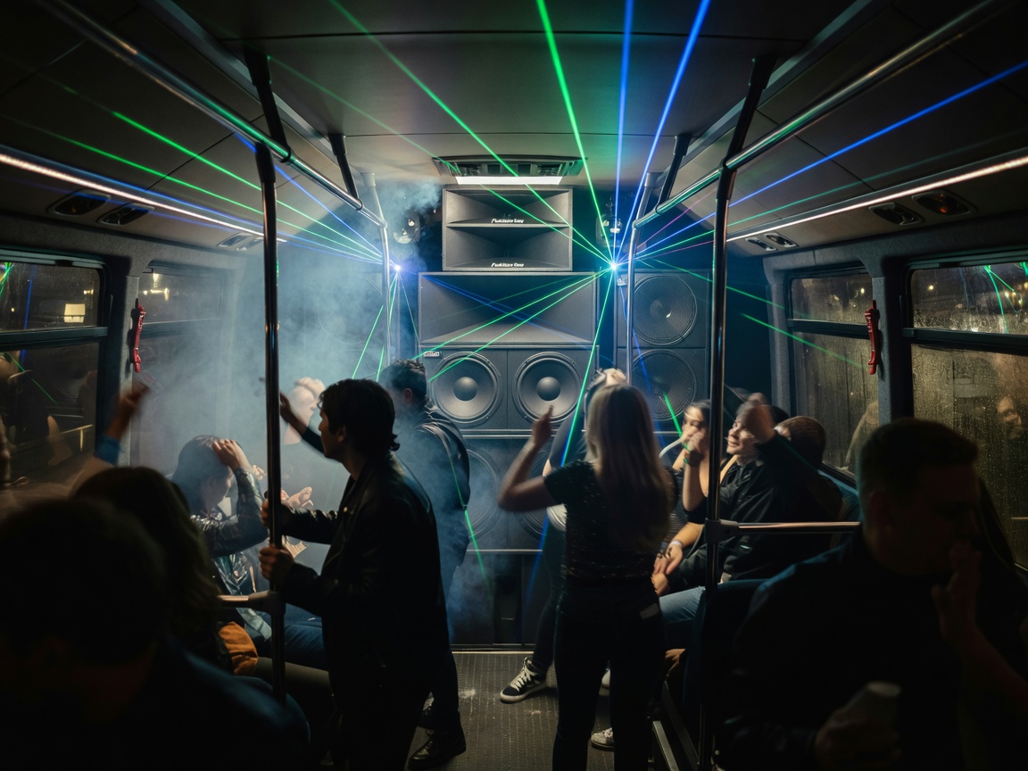 Funktion-One Sound Rig and Laser Lighting Interior of Berlin Party Bus