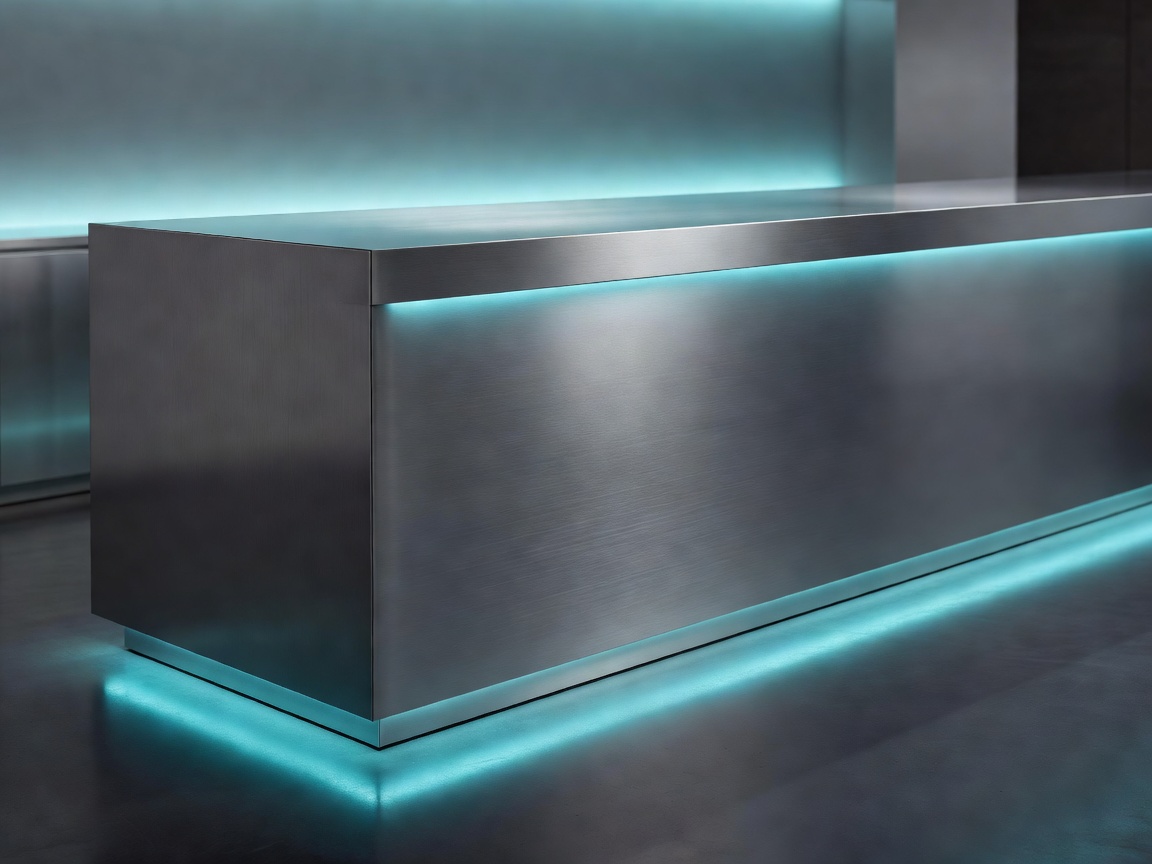 Stainless Steel Monolithic Bar Counter with Ambient Cyan LED Lighting